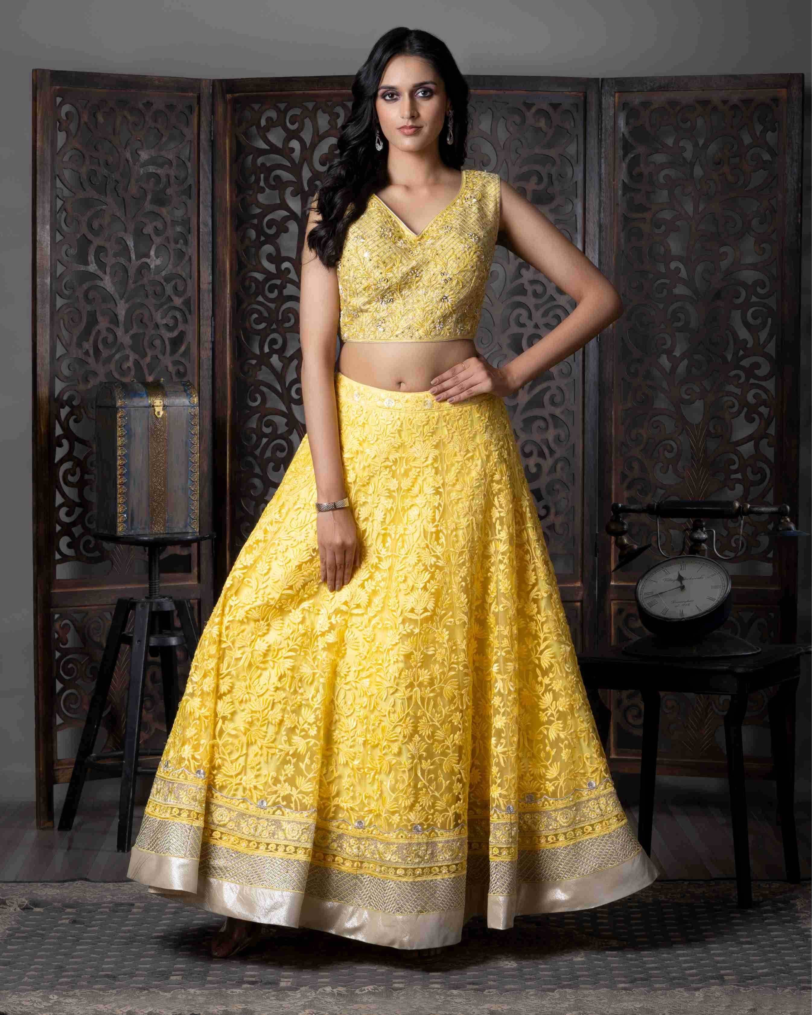 Butterfly Net Haldi Lehenga Outfit - MYLUXURY LANE ENTERPRISE